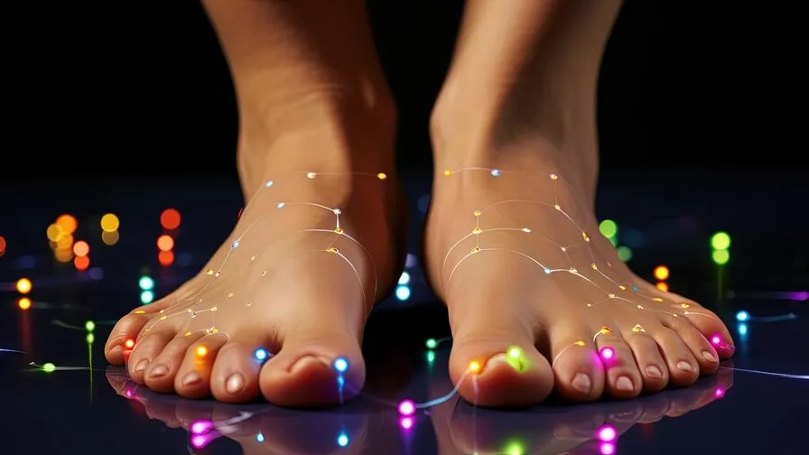 Illustration of vibrant, energized feet representing improved blood circulation through AppaNail's Matrix Circulation Boost™, aiding fungus elimination from within.